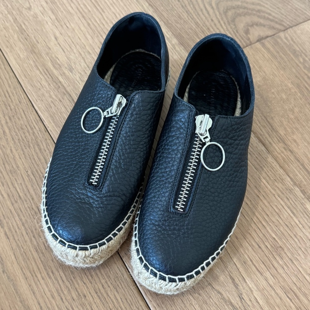 Alexander Wang Devon Leather Zip Platform Espadrille - Black - Size 36 (6) - Euc
